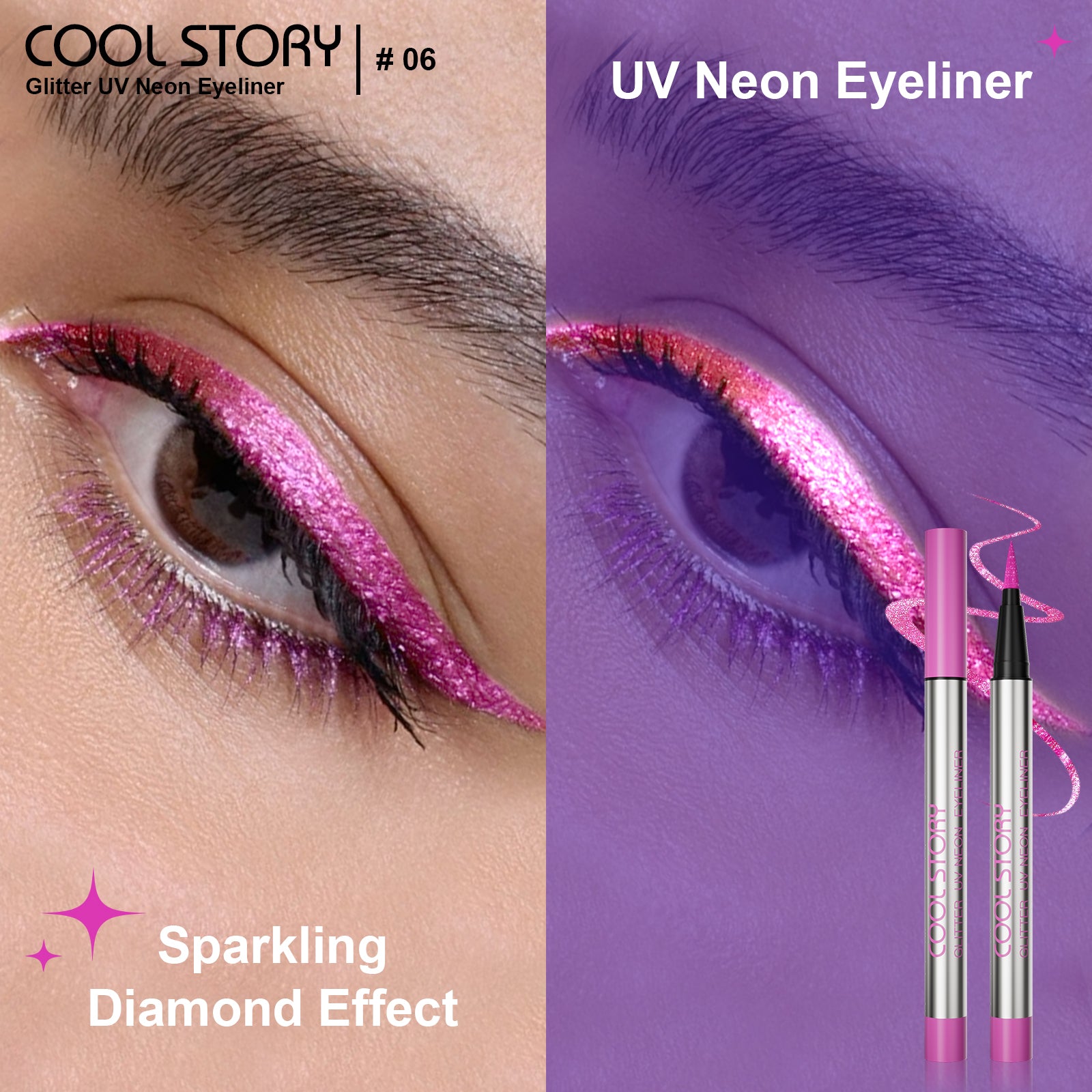 Cool Story 6 Colors Shimmer Liquid Eyeliners – Waterproof, Smudge-Proof & Long Lasting Glitter Eye Makeup Kit