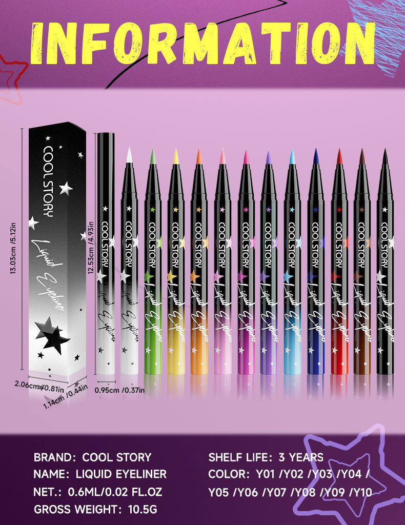 Cool Story Matte Eyeliner Set – 12 Bold Colors, Waterproof & Smudge-Proof for Festival Makeup