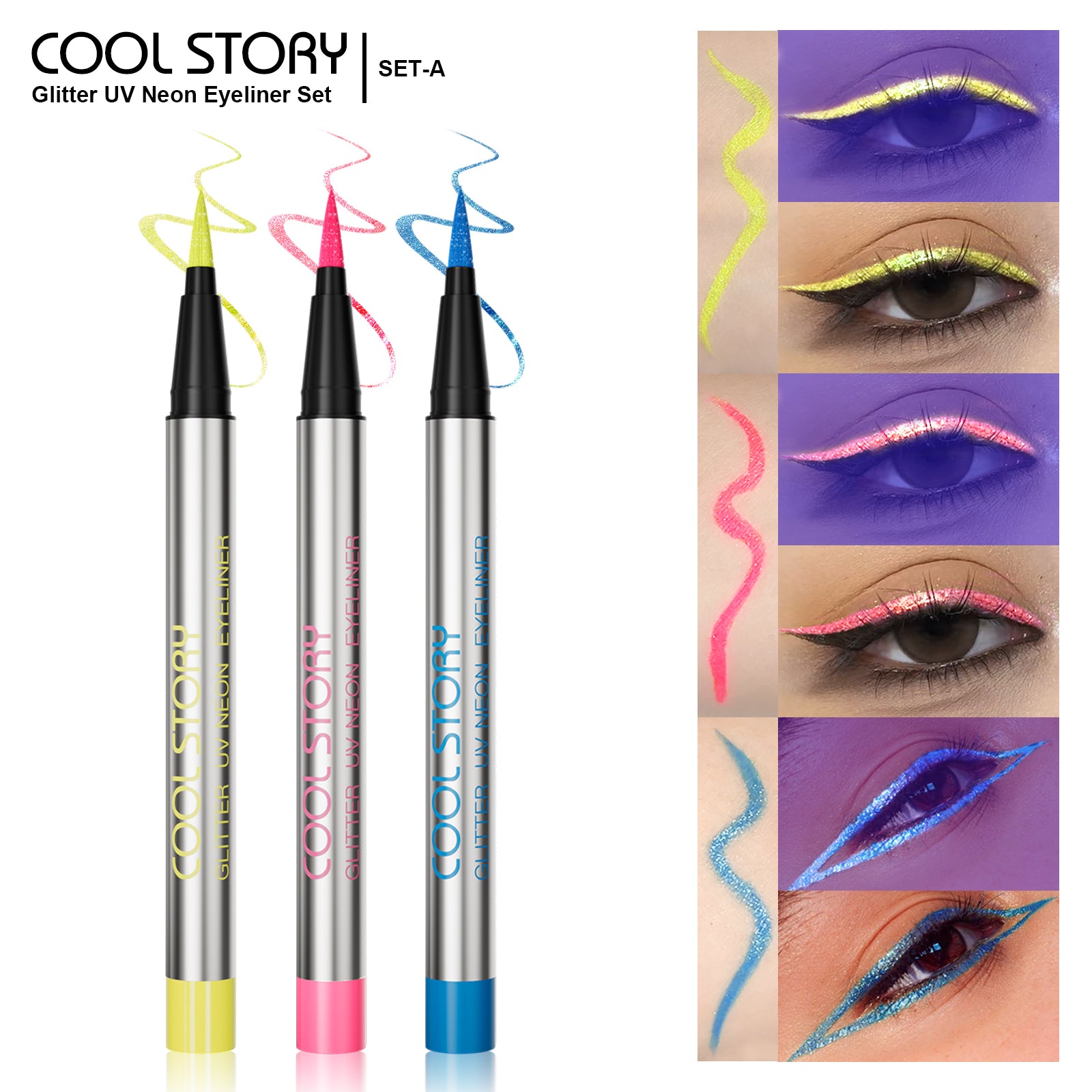 Cool Story 6 Colors Shimmer Liquid Eyeliners – Waterproof, Smudge-Proof & Long Lasting Glitter Eye Makeup Kit