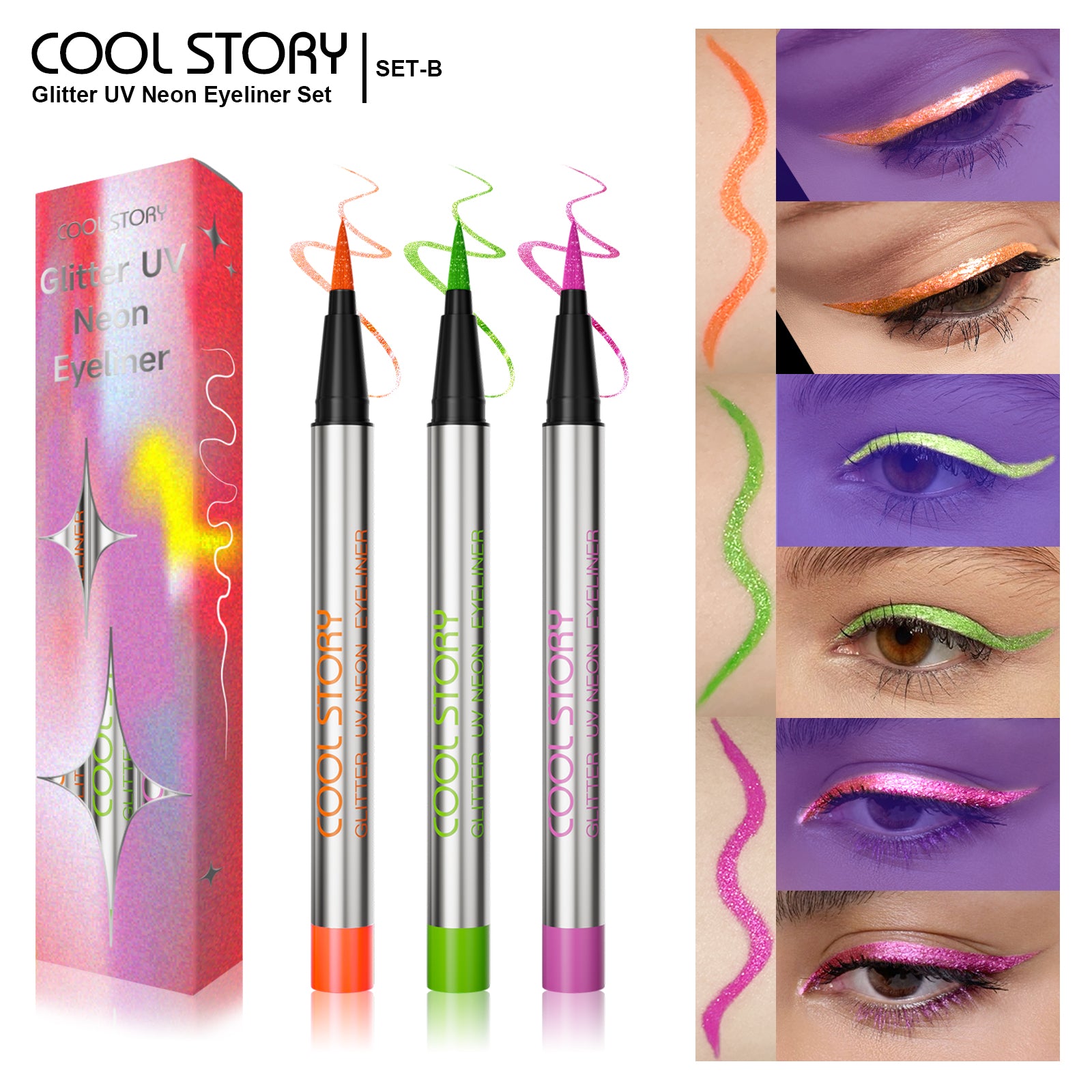Cool Story 6 Colors Shimmer Liquid Eyeliners – Waterproof, Smudge-Proof & Long Lasting Glitter Eye Makeup Kit